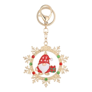 2025 Christmas Santa Claus gnome keychain with sparkling rhinestones and snowflake frame