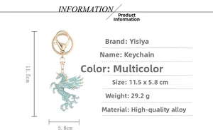 Détails du porte-clés licorne en strass avec dimensions 11,5x5,8cm et poids de 29,2g