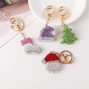 Sparkling Christmas crystal keychain set with festive charms for bags and gifts