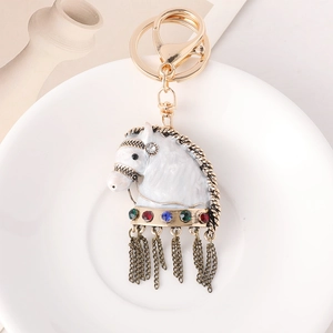 Portachiavi Spilla Retro Smaltata Testa Di Cavallo Con Strass E Nappa Lega Animale Ciondolo Borsa Gioielli Per Donna Uomo