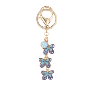 Goldener Schmetterling Schlüsselanhänger mit blauen Emaille-Anhängern und H-Buchstabe