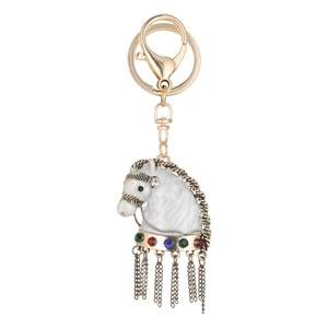 Portachiavi vintage testa di cavallo con strass colorati e nappa dorata