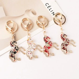 Porte-clés Cheval en Alliage Émail et Strass pour Femmes Pendentif de Sac Animal Bijoux Cadeau Créatif Anneau de Clé de Voiture