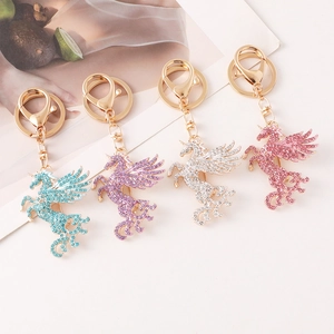 Luxueux Porte-Clés Broche Licorne Pégase en Strass Alliage de Cristal Pendentif de Sac Accessoire Cadeau Pour Femmes Bijoux de Mode