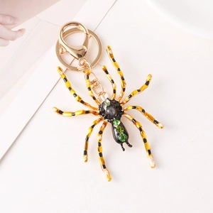 Porte-clés Araignée en Alliage Exagéré Avec Strass Vert Émail Animal Pendentif de Sac Anneau de Clé en Métal Bijoux Halloween