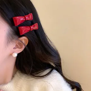 Barrette à Cheveux Nœud en Acétate Bourgogne Style Français Pince Croco Fait à la Main Épinglette Rouge Brillante pour Femmes