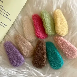 Korean Style Sweet Plush Lamb Wool Water Drop Hair Clip For Women Winter Warm Fuzzy Bangs Side Clip Fashion Candy Color Handmade Hair Accessories