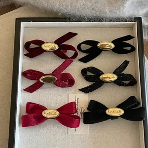 Exquisite Velvet Bow Hair Clip For Women Handmade Ribbon Side Clip Retro High End Hair Accessories Bowknot Bangs Clip