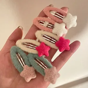 Handmade Cute Plush Heart Star Hair Clips For Women Girls Sweet Woolen Yarn Wrapped BB Hairpins Fashion Hair Accessories