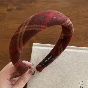 Vintage red plaid sponge headband with handmade label for women hair accessories