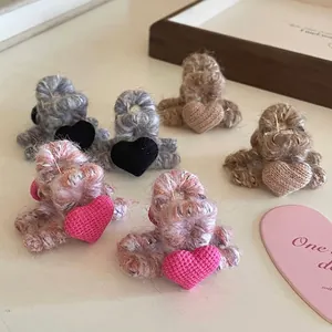 Handgemaakte Hart Pluche Gebreide Haarklem Voor Dames Mode Kleine Pony Zijclip Zoete Winter Garen Haarspelden Accessoires