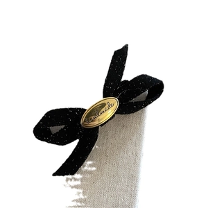 Elegant black velvet bow hair clip with a gold handmade engraving metal buckle