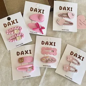 Barrettes à Cheveux en Tissu Rose Cœur Étoile Strass Nœud Broderie Clips BB pour Filles Décoration Quotidienne Accessoires Cheveux