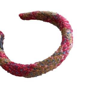 Red vintage tweed padded headband for high cranium style elegant hair accessory