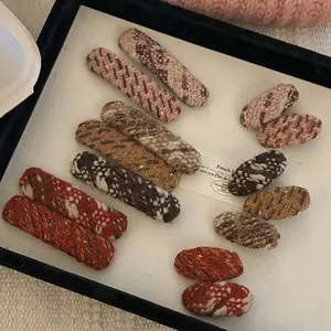 Retro knit checkered strawberry chocolate hair clips in various warm earthy tones set