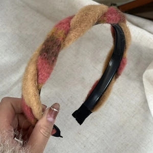 Serre-tête tressé en maille de mohair rose et marron, accessoire de cheveux vintage d'hiver