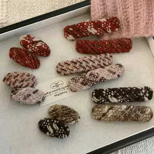 Vintage Woolen Knitted Tweed Plaid Hair Clips For Women French Checked Striped Geometric BB Barrettes Hair Accessories