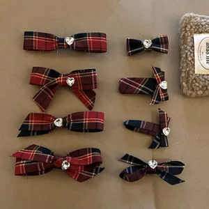 Karo Schleife Haarspange Herz Strass Preppy Tartan Haarschmuck Für Mädchen Damen Täglich Britischer Stil Kopfschmuck