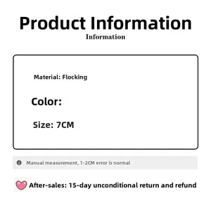 Detailed size specifications for flocking hair clip showing 7cm length and material