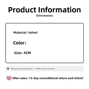 Schema dettagliato della clip per capelli in velluto con dimensioni di 4 cm e materiali