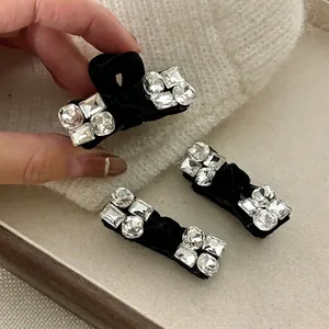 Fermaglio per Capelli a Fiocco in Velluto Nero per Donna Con Strass Lucidi Dolce Elegante Piccola Clip Moda Accessori per Capelli
