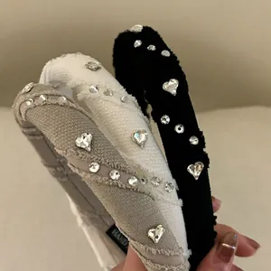 Elegant Fabric Padded Headband With Square Crystal Rhinestones High Cranial Top Hair Hoop For Women Fashion Hair Accessories