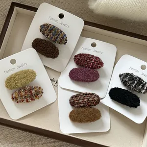 Fermaglio per Capelli in Tweed Colore a Contrasto Donna Elegante Clip a Becco d'Anatra Moda Autunno Inverno Peluche Gioielli