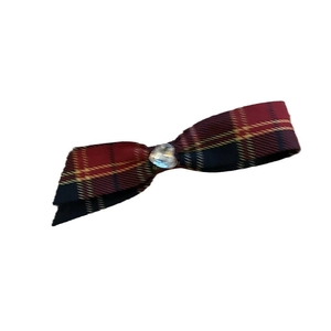 Preppy Haarspange mit rotem Karomuster, Schleife und Herz-Kristall für Mädchen