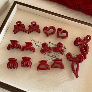 Barrettes à Cheveux en Résine Rouge à la Mode Petite Pince à Cheveux Vintage Nœud Papillon Cœur Épingles à Cheveux Élégante