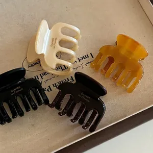 French Acetate Hair Claw Clip Gold Lettering Retro Tortoise Shell Shark Clip For Women Elegant Hair Styling Accessories