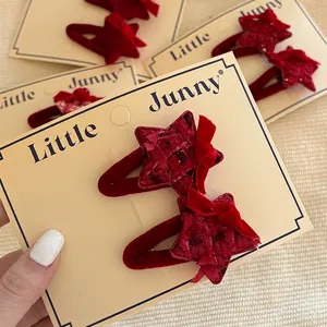 Fermagli per Capelli a Stella Rossi con Fiocco per Bambine Dolce Tweed Velluto Stella Fiocchi BB Clips Accessori