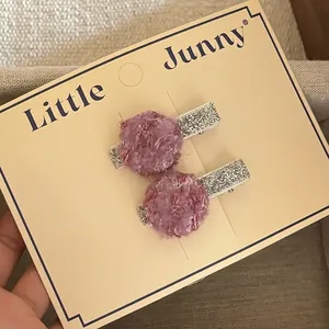Cute Kids Sequin Plush Ball Hair Clips Korean Style Duckbill Clips Tweed Fabric Hair Accessories For Girls Toddlers