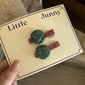 Cute purple sequin hair clip set with tweed circle detail for children and girls
