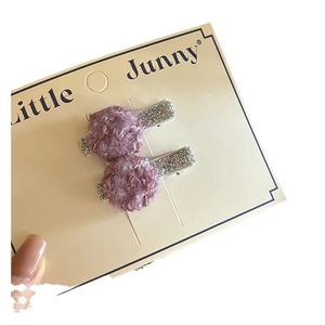Sparkly purple sequin hair clips set for girls on a branded Little Junny display card