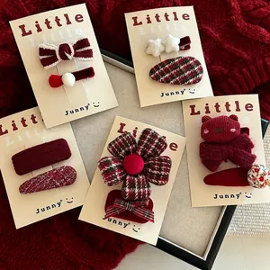 Red Bow Hair Clip Cute Bear Star Plaid Pattern Handmade Fabric Alligator Clip For Women Kids New Year Party Hair Decoration