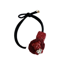 Red bear hair tie with knitting pompom and high elasticity rubber band for girls