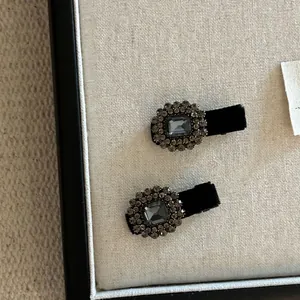 Vintage velvet hair clips with grey zircon stones in a set of two pieces