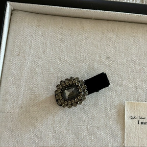 Vintage black velvet hair clip with rectangular zircon and small rhinestone accents