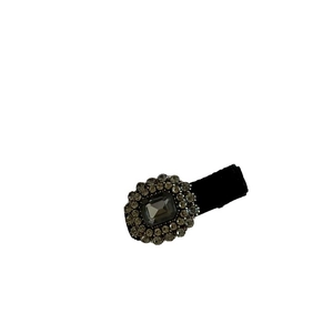 Vintage velvet hair clip with a dark grey gemstone and sparkling zircon crystals