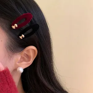 Elegant French Vintage Velvet Bow Hair Clip With Metal Bow Duckbill Clip For Women Girls Sweet Retro Hair Accessory
