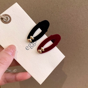 French velvet bow hair clips in black and wine red with gold metal ribbon charm