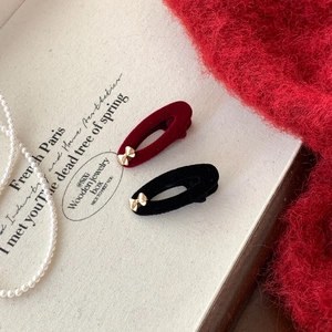 French vintage velvet hair clips with small gold bows in burgundy and black colors