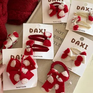 Süße Rote Plüsch Schleife Haarklammer Strass Kopfschmuck Niedliche Herz Punktiert Haarnadeln Festliche Haarschmuck Für Damen Kinder