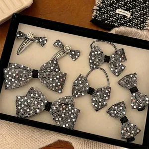 Glänzende Pailletten Schleife Haarklammer Glitter Bow Haargummi Für Damen Mädchen Schwarz Silber Funkelnde Strass Haarnadel Scrunchie Party Haarschmuck