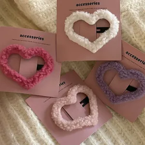 Sweet Plush Heart Hair Clip For Women Lamb Wool Duckbill Clip Cute Girls Hairpin Pink Green Yellow Purple Hair Accessories