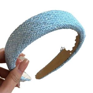 Sweet light blue tweed braided headband for women with non-slip inner grip design