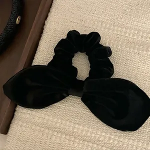 French Vintage Velvet Bow Scrunchie For Women Fabric Hair Ties Elastic Hair Bands Ponytail Holder Daily Hair Accessories