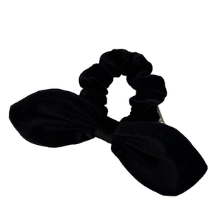Classic black velvet bow hair scrunchie with large ribbons for women and girls