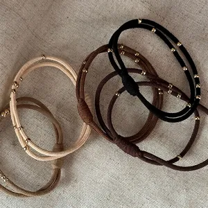 High Elasticity Hair Tie For Women Durable Fabric Ponytail Holder With Gold Beads Temperament Minimalist Hair Accessory