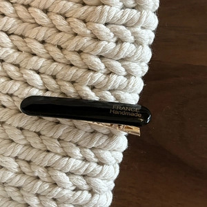 Minimalist long black hair clip with gold France Handmade lettering and metal grip